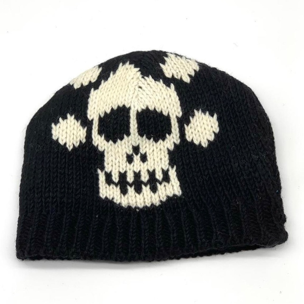 Hand-knitted Wool Beanie with Skull